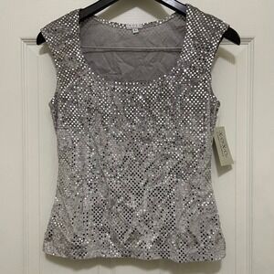 Vintage‎ XOXO Sequin Top Silver Metallic NWT Deadstock Y2K Party Club USA Made M
